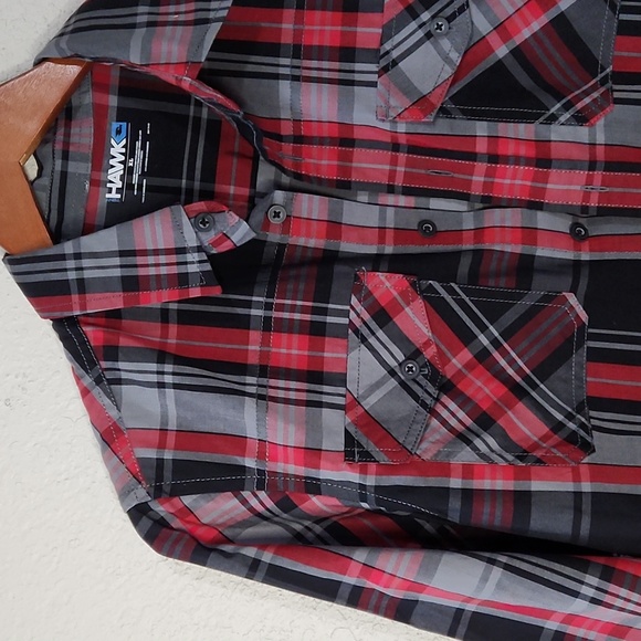 Tony Hawk Red, Black & Gray Plaid Long Sleeve Button Down Shirt Boys Sz. XL - Picture 4 of 11